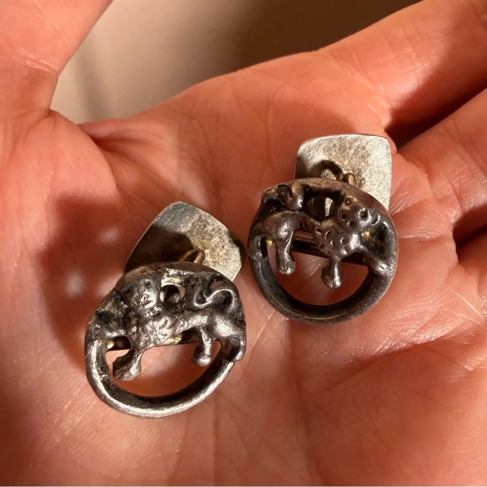 Modernist sterling silver Brutalist Abstract Animal Designer cufflinks